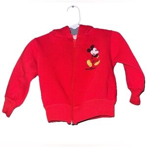 Vtg Disney Mickey Mouse Red Zip-Up Hoodie Toddler Kids Size 2T Jacket Sweatshirt